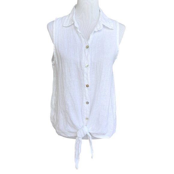 M Brand Linen White Sleeveless Tie-front Top Made in Italy Shirt Size Small - Picture 1 of 6